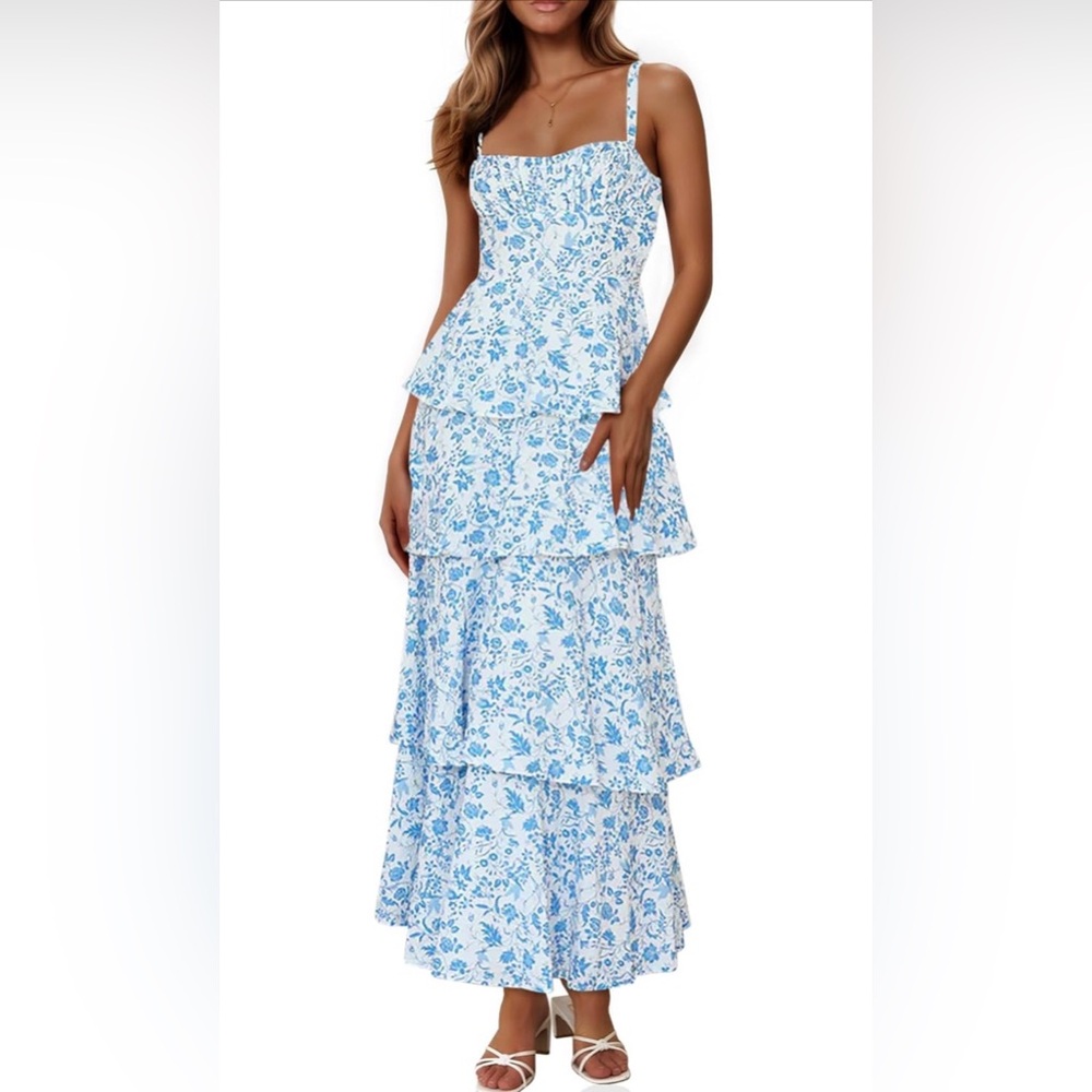 Floral Blue Tiered Dress